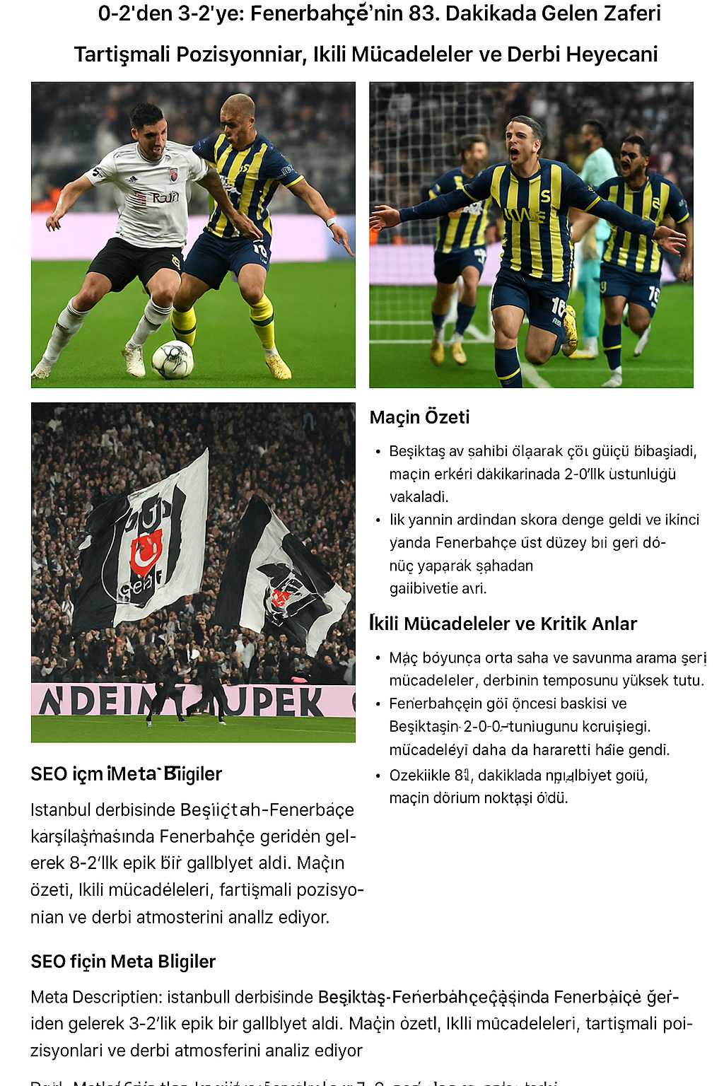 Beşiktaş – Fenerbahçe Derbisinde Fenerbahçe’den Epik Geri Dönüş: 3-2